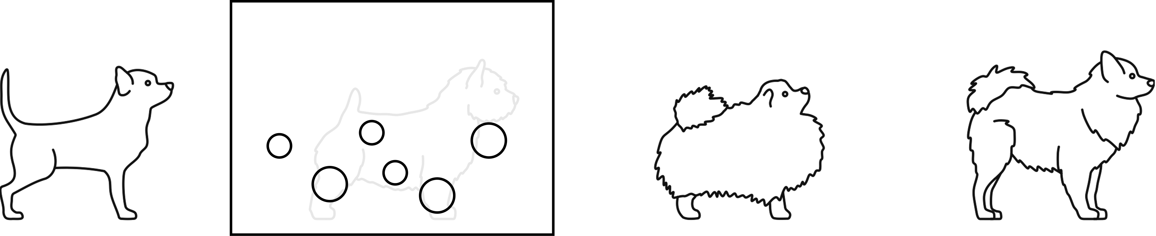 Diagram showing which small dog breeds and cats fit comfortably inside the Cuut crate